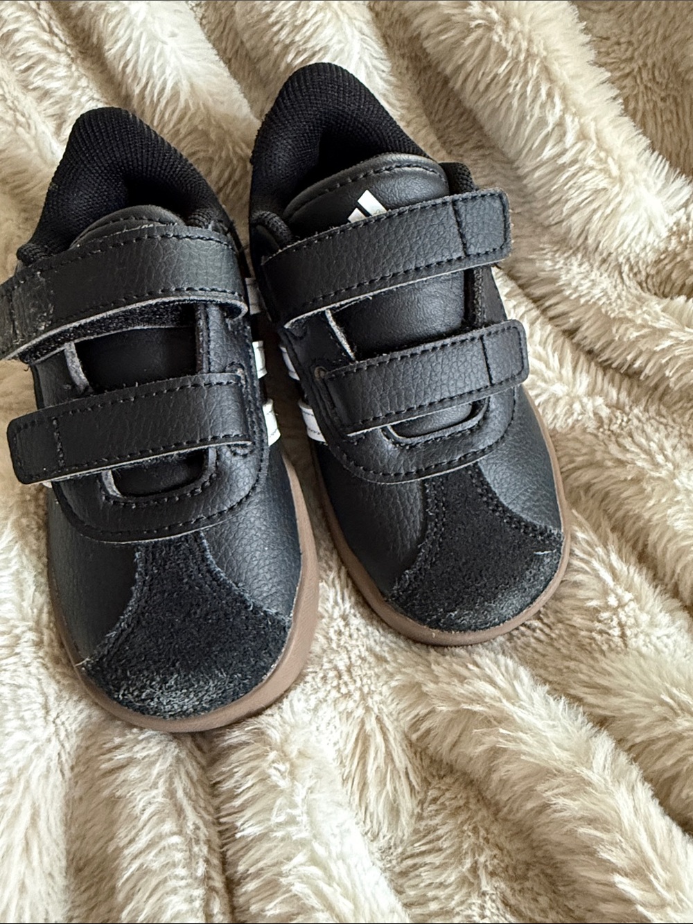 adidas Black Kids Velcro Sneakers with Brown Sole